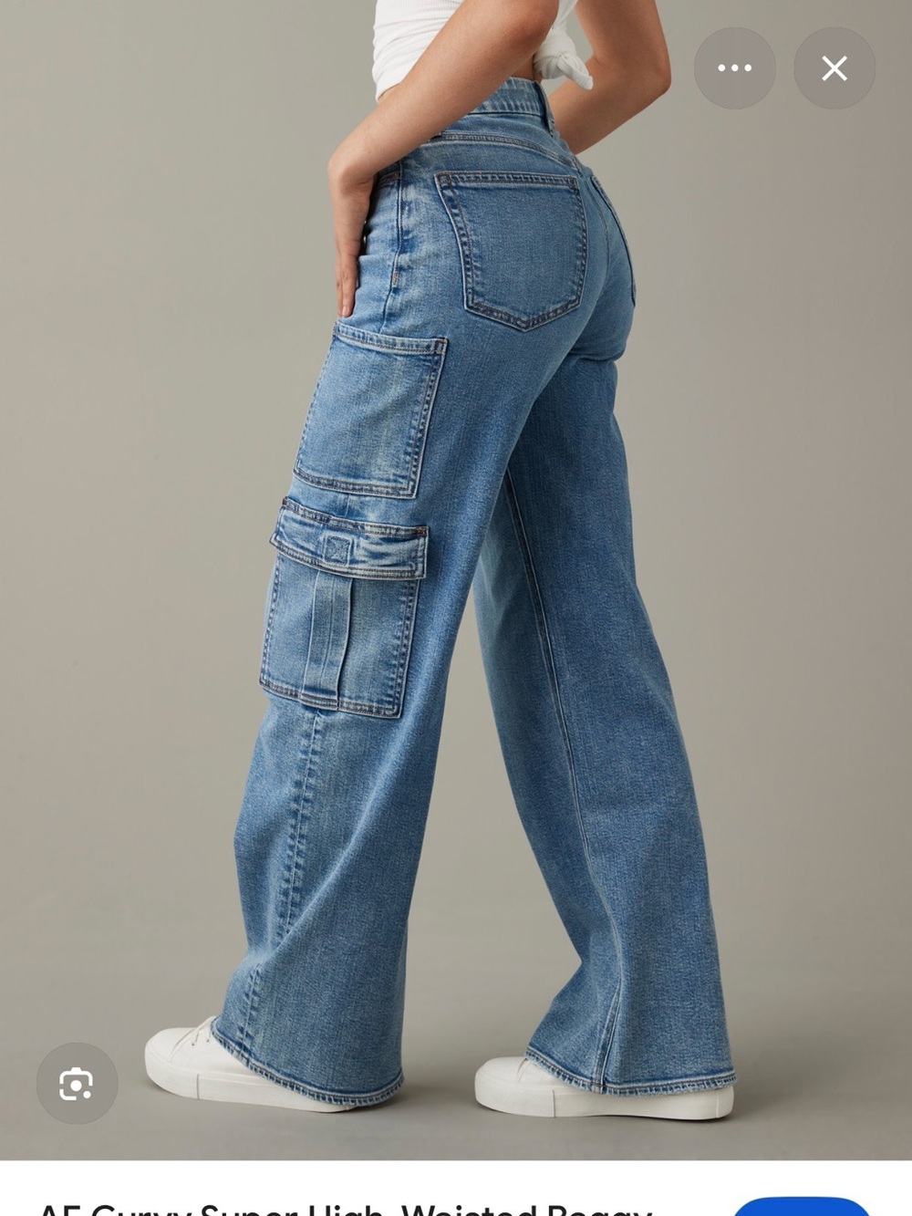 American Eagle Outfitters Light Blue High-Rise Wide-Leg Cargo Jeans